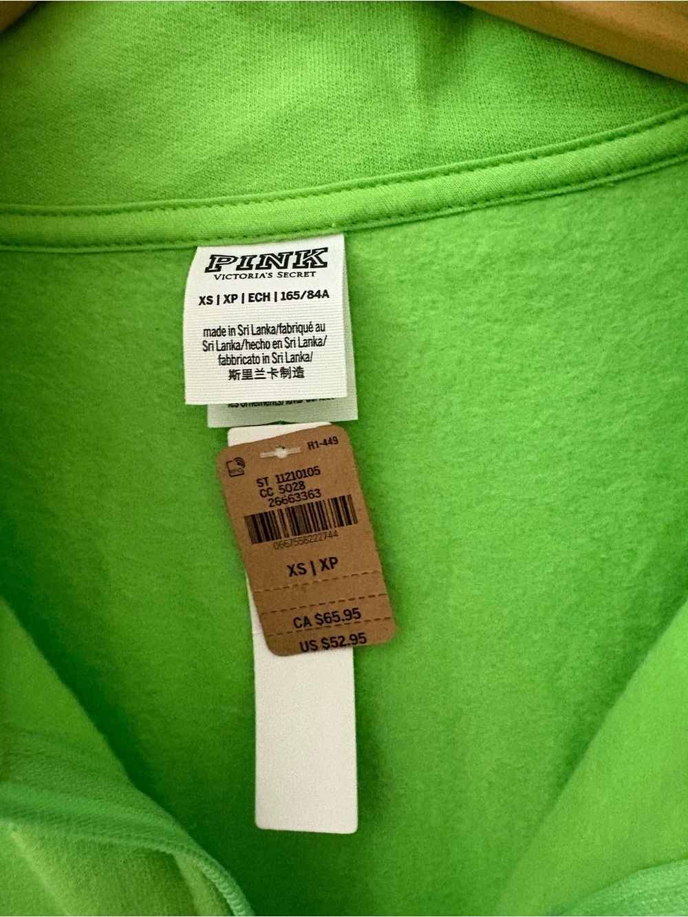 Women’s VS PINK Half-Zip Pullover Sweater - Bright Green NWTS Sz XS - Picture 2 of 4